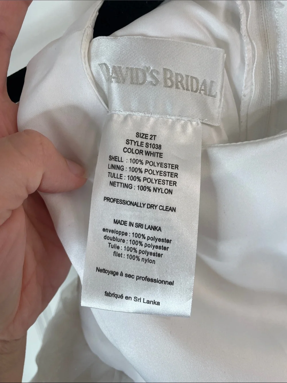 David's Bridal White Girls' Satin & Tulle Party Dress - Picture 2 of 6